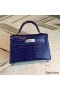 Hermes Kelly Mini II Handmade Bag In Blue Alligator Crocodile