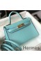 Hermes Kelly Mini II Handmade Bag In Blue Atoll Crocodile Embossed Leather