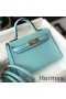 Hermes Kelly Mini II Handmade Bag In Blue Atoll Crocodile Embossed Leather