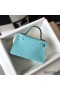 Hermes Kelly Mini II Handmade Bag In Blue Atoll Crocodile Embossed Leather
