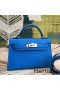 Hermes Kelly Mini II Handmade Bag In Blue Chevre Leather