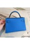 Hermes Kelly Mini II Handmade Bag In Blue Chevre Leather