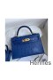 Hermes Kelly Mini II Handmade Bag In Blue Electric Ostrich Leather