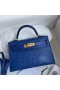Hermes Kelly Mini II Handmade Bag In Blue Electric Ostrich Leather