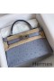Hermes Kelly Mini II Handmade Bag In Blue Lin Ostrich Leather