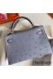 Hermes Kelly Mini II Handmade Bag In Blue Lin Ostrich Leather