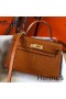 Hermes Kelly Mini II Handmade Bag In Brown Crocodile Embossed Leather