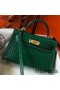 Hermes Kelly Mini II Handmade Bag In Green Crocodile Embossed Leather