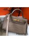 Hermes Kelly Mini II Handmade Bag In Grey Crocodile Embossed Leather