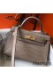 Hermes Kelly Mini II Handmade Bag In Grey Crocodile Embossed Leather
