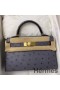 Hermes Kelly Mini II Handmade Bag In Gris Agate Ostrich Leather