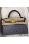Hermes Kelly Mini II Handmade Bag In Gris Agate Ostrich Leather