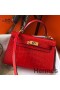 Hermes Kelly Mini II Handmade Bag In Red Crocodile Embossed Leather