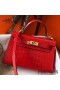 Hermes Kelly Mini II Handmade Bag In Red Crocodile Embossed Leather