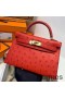 Hermes Kelly Mini II Handmade Bag In Red Ostrich Leather