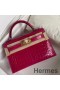 Hermes Kelly Mini II Handmade Bag In Rose Red Alligator Crocodile