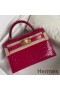 Hermes Kelly Mini II Handmade Bag In Rose Red Alligator Crocodile