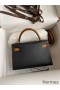 Hermes Kelly Mini II Sellier Bicolor Handmade Bag in Black and Gold Epsom Calfskin