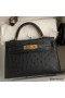 Hermes Kelly Mini II Sellier Handmade Bag In Black Ostrich Leather