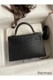 Hermes Kelly Mini II Sellier Handmade Bag In Black Ostrich Leather