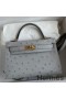 Hermes Kelly Mini II Sellier Handmade Bag In Bleu Glacier Ostrich Leather