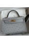 Hermes Kelly Mini II Sellier Handmade Bag In Bleu Glacier Ostrich Leather