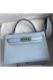 Hermes Kelly Mini II Sellier Handmade Bag In Blue Brume Epsom Calfskin