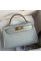 Hermes Kelly Mini II Sellier Handmade Bag In Blue Glacier Matte Alligator Leather