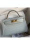 Hermes Kelly Mini II Sellier Handmade Bag In Blue Glacier Matte Alligator Leather