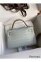 Hermes Kelly Mini II Sellier Handmade Bag In Blue Glacier Matte Alligator Leather