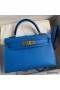 Hermes Kelly Mini II Sellier Handmade Bag In Blue Hydra Chevre Mysore Leather