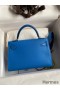 Hermes Kelly Mini II Sellier Handmade Bag In Blue Hydra Chevre Mysore Leather