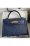 Hermes Kelly Mini II Sellier Handmade Bag In Blue Iris Ostrich Leather