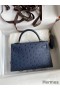 Hermes Kelly Mini II Sellier Handmade Bag In Blue Iris Ostrich Leather