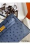 Hermes Kelly Mini II Sellier Handmade Bag In Blue Iris Ostrich Leather