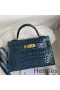 Hermes Kelly Mini II Sellier Handmade Bag In Blue Jean Shiny Alligator Leather