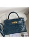 Hermes Kelly Mini II Sellier Handmade Bag In Blue Jean Shiny Alligator Leather