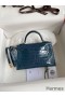 Hermes Kelly Mini II Sellier Handmade Bag In Blue Jean Shiny Alligator Leather