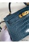 Hermes Kelly Mini II Sellier Handmade Bag In Blue Jean Shiny Alligator Leather