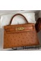 Hermes Kelly Mini II Sellier Handmade Bag In Gold Ostrich Leather