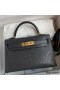 Hermes Kelly Mini II Sellier Handmade Bag In Graphite Matte Alligator Leather