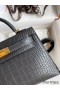 Hermes Kelly Mini II Sellier Handmade Bag In Graphite Matte Alligator Leather