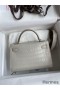 Hermes Kelly Mini II Sellier Handmade Bag In Grey Matte Alligator Leather