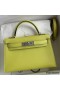 Hermes Kelly Mini II Sellier Handmade Bag In Jaune Bourgeon Chevre Mysore Leather