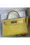 Hermes Kelly Mini II Sellier Handmade Bag In Lime Ostrich Leather