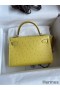 Hermes Kelly Mini II Sellier Handmade Bag In Lime Ostrich Leather