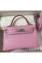 Hermes Kelly Mini II Sellier Handmade Bag In Mauve Sylvestre Matte Alligator Leather