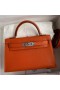 Hermes Kelly Mini II Sellier Handmade Bag In Orange Chevre Mysore Leather