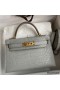Hermes Kelly Mini II Sellier Handmade Bag In Pearl Grey Matte Alligator Leather