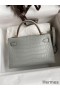 Hermes Kelly Mini II Sellier Handmade Bag In Pearl Grey Matte Alligator Leather